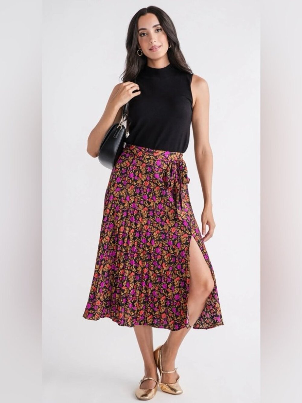Skies Are Blue Floral Pleated Midi Skirt Size M